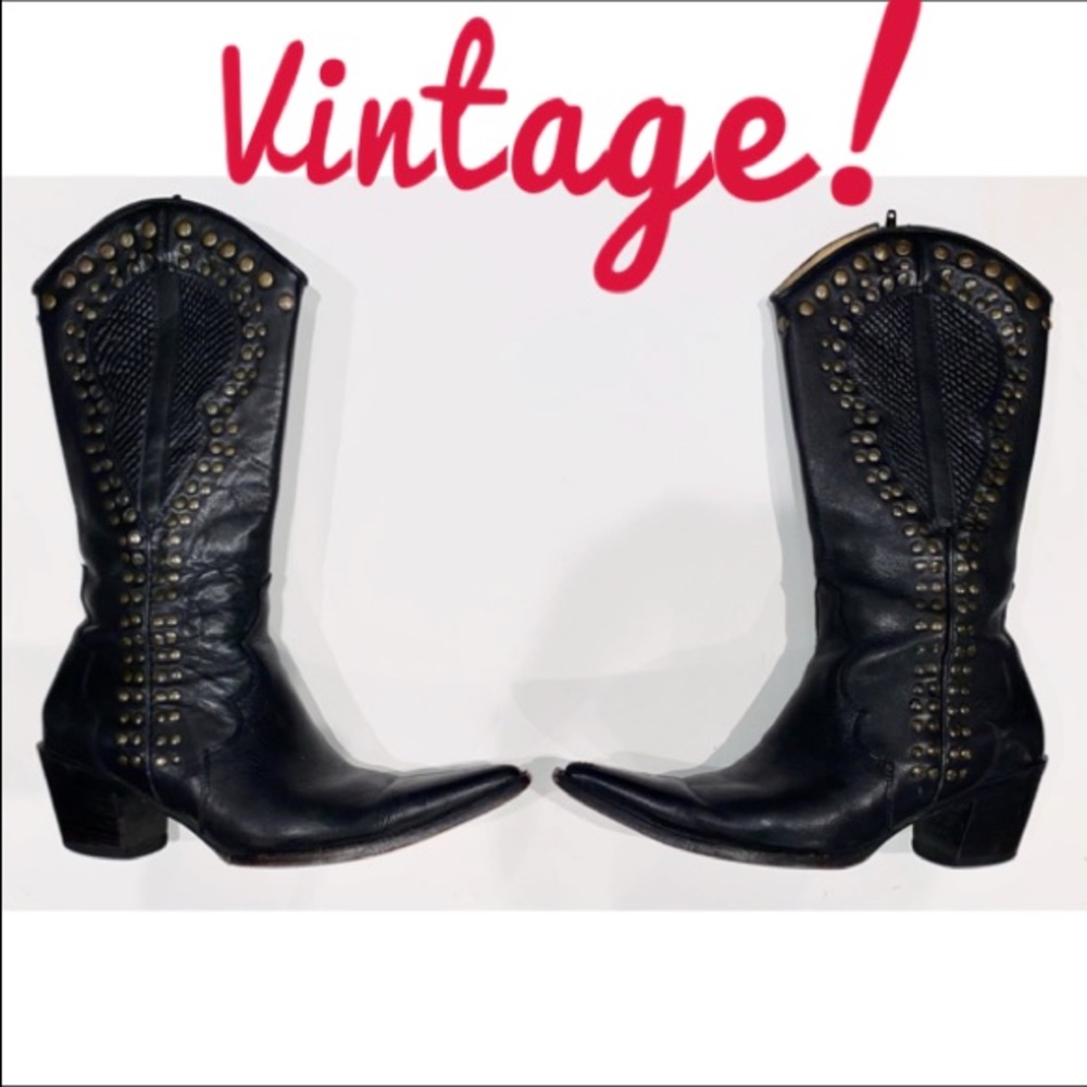 Vintage leather studded motorcycle cowboy boot 7.5